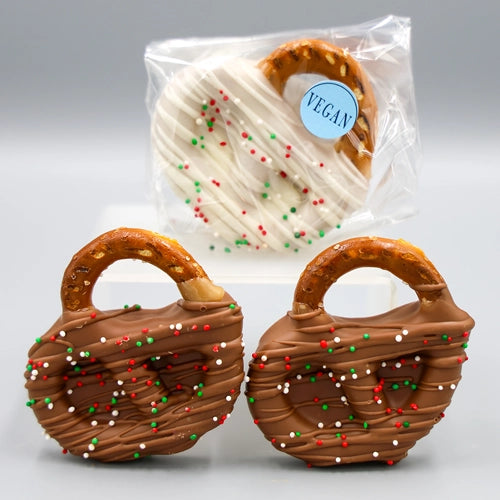 Vegan Caramel & Chocolate Dipped Pretzels